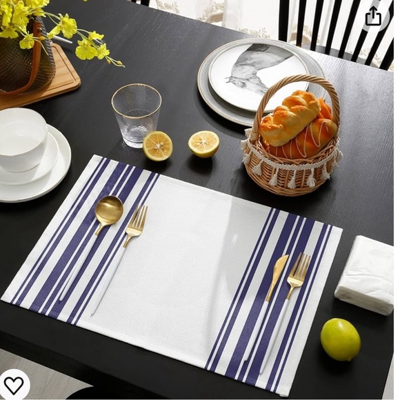 Navy Blue Striped Placemats Set of 6,Modern White Striped Abstract Art Placemats - Picture 2 of 4